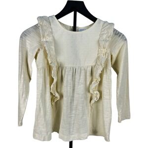 Hanna Andersson Girls Ivory Ruffle Swiss Dot Top Long Sleeve Size 8 Preowned EUC